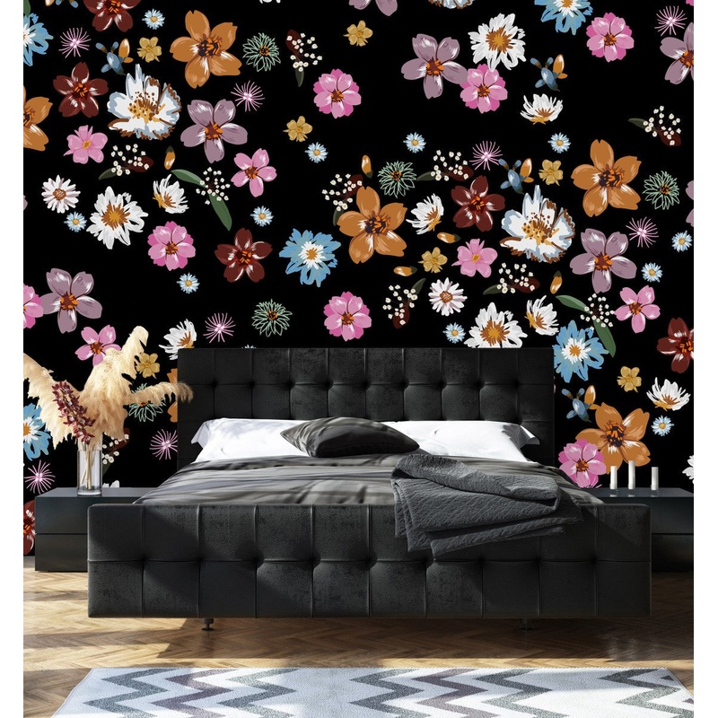 Black Wallpaper with Little Flowers