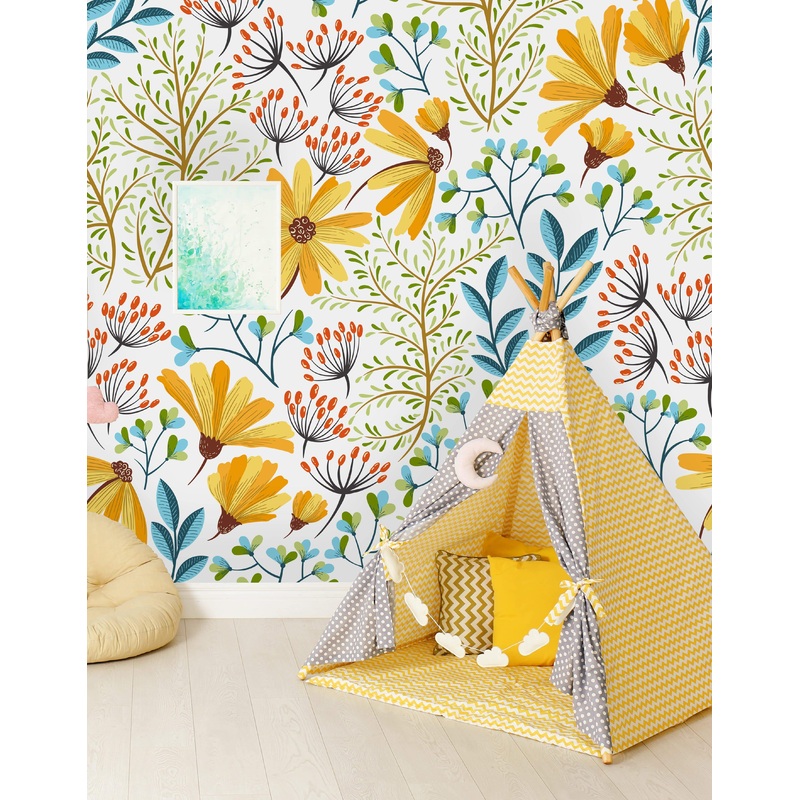 Boho Spring Flowers Wallpaper Mural