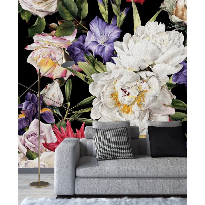 Colorful Flowers on Dark Background Wallpaper