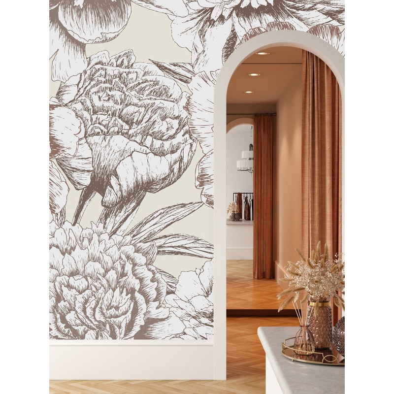 Contemporary Dark Beige Floral Wallpaper Chic