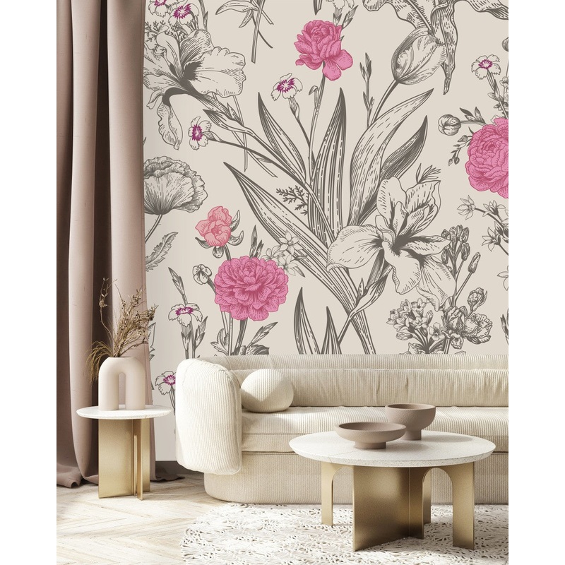 Contemporary Modern Pink Roses Wallpaper
