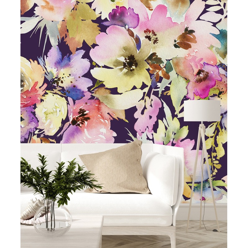 Contemporary Multicolored Flowers Wallpaper
