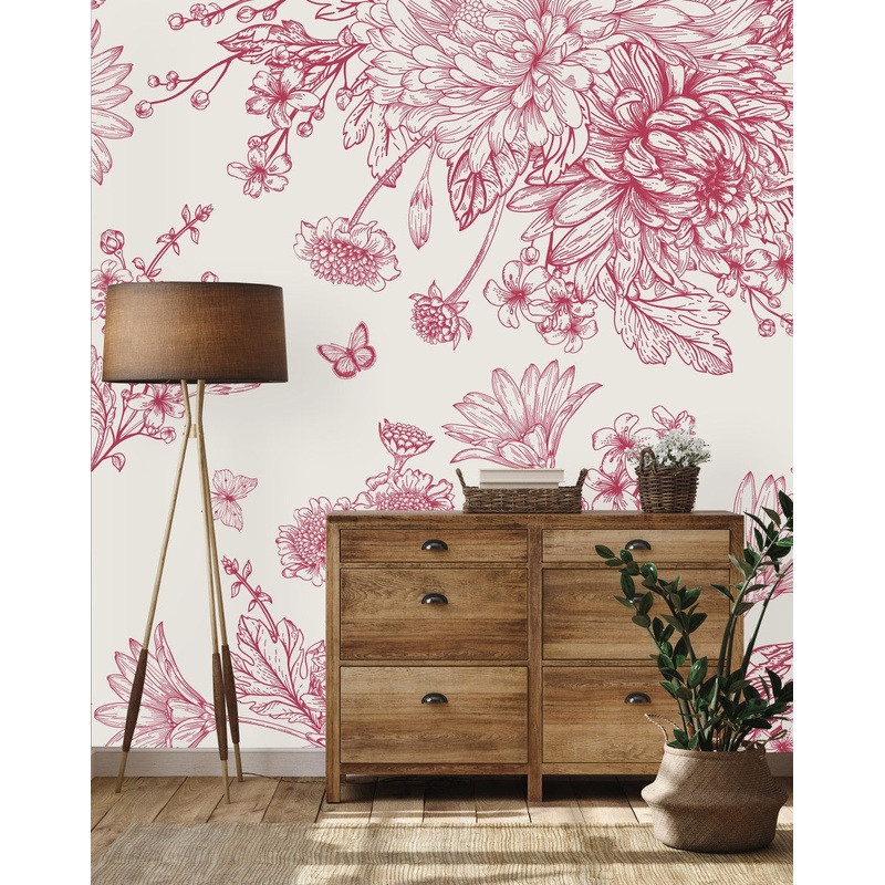 Contemporary Red Flowers Wallpaper Tasteful