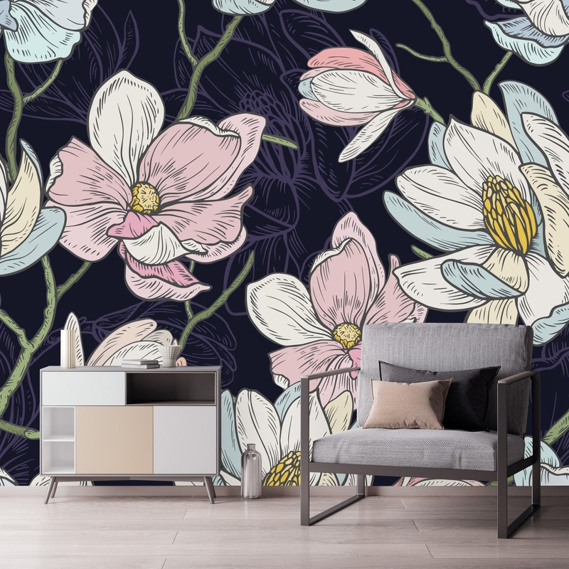 Dark Purple Wallpaper with Flowers