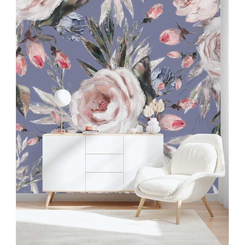 Elegant Modern Blue Floral Wallpaper