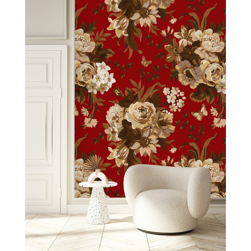 Elegant Modern Red Floral Wallpaper