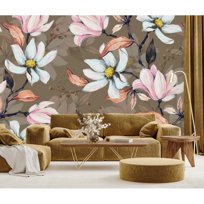 Fashionable Brown Wallpaper with Flowers Tasteful