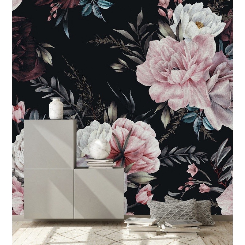 Fashionable Modern Dark Floral Wallpaper