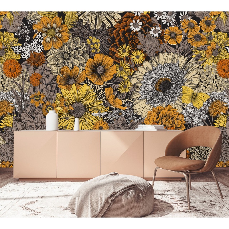 Fashionable Modern Vintage Floral Wallpaper