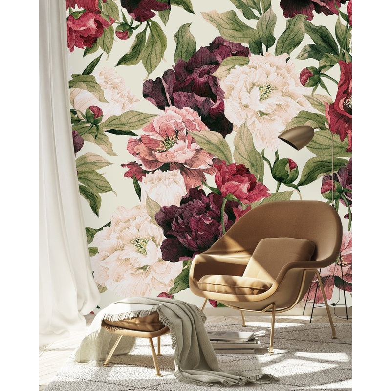 Fashionable Red Flowers Wallpaper Contemporary