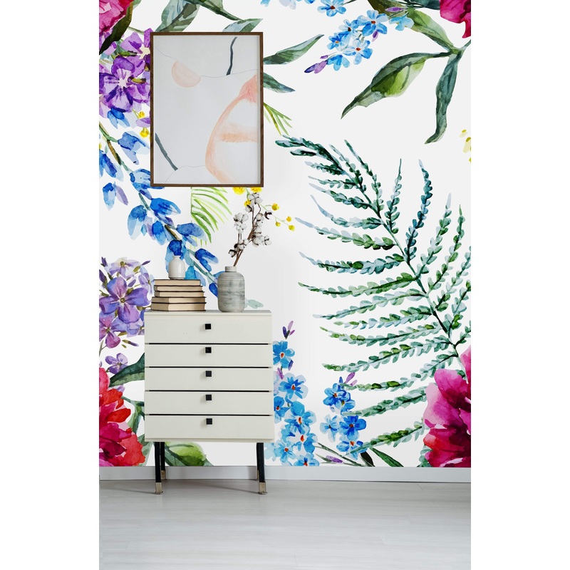Floral Mix on White Background Wallpaper Mural