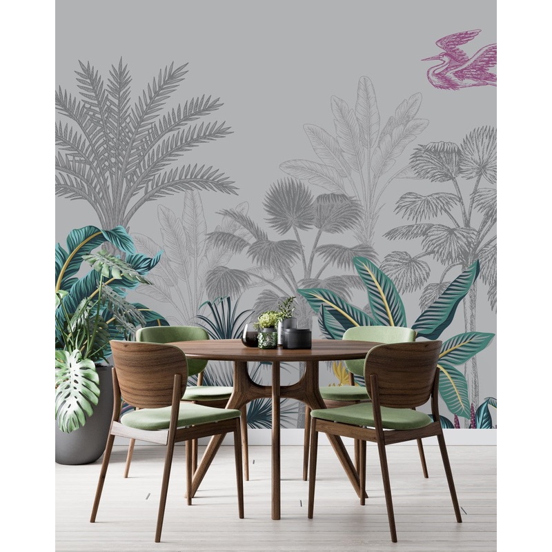 Grey Wallpaper with Palms Wallpaper