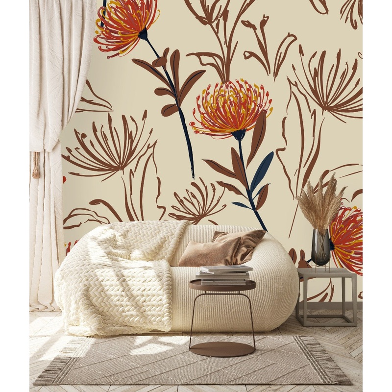 Modish Beige Wallpaper with Flowers Smart