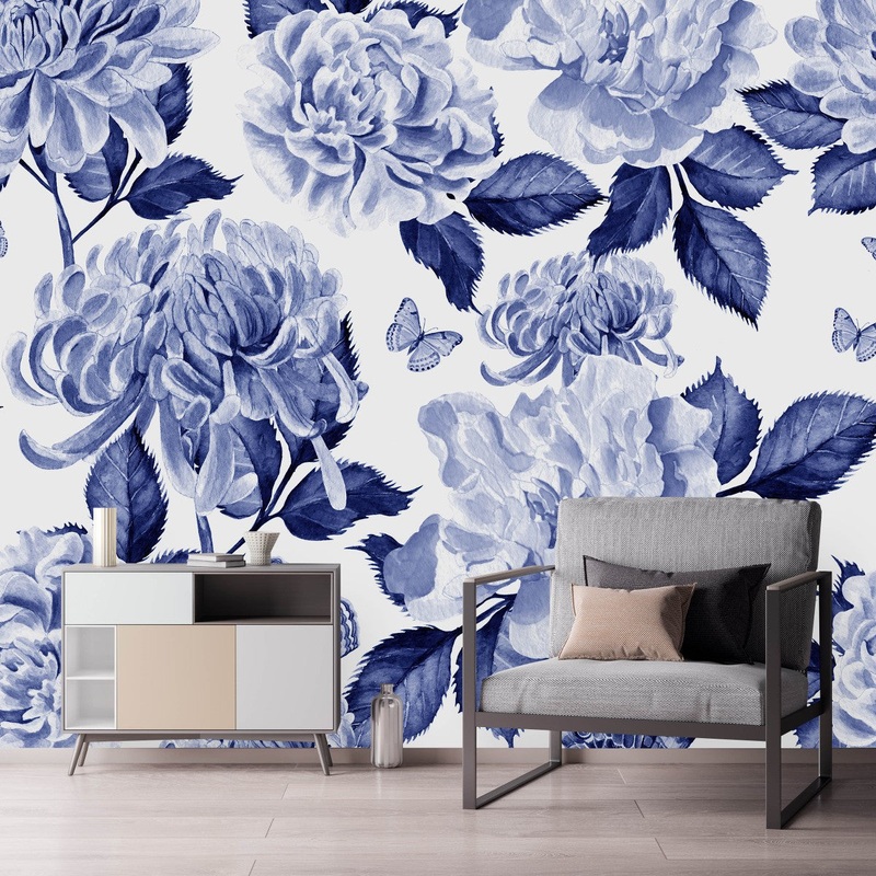Modish Flowers and Butterflies Wallpaper