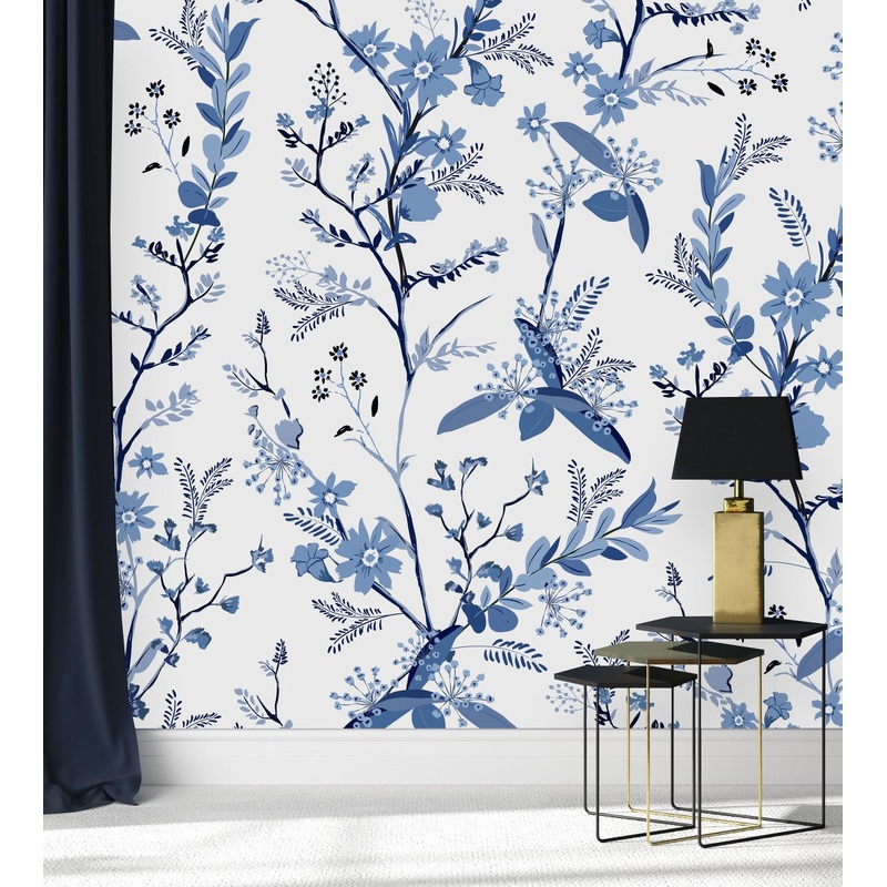 Modish Modern Blue Floral Wallpaper