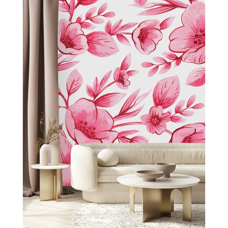 Modish Pink Floral Wallpaper Vogue High-Quality