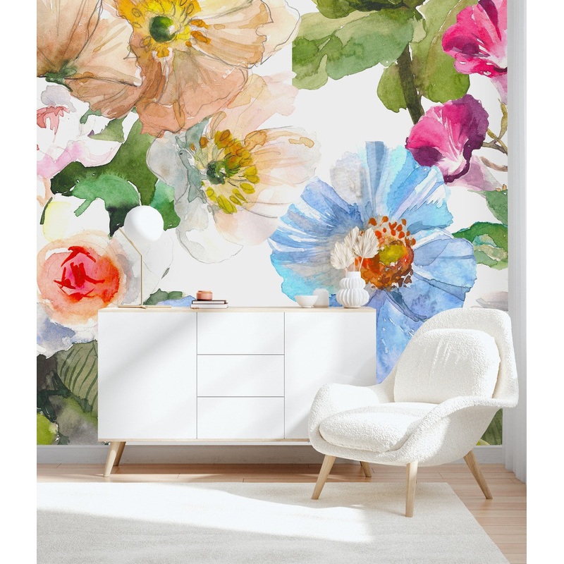 Modish Watercolor Flowers Wallpaper Chic