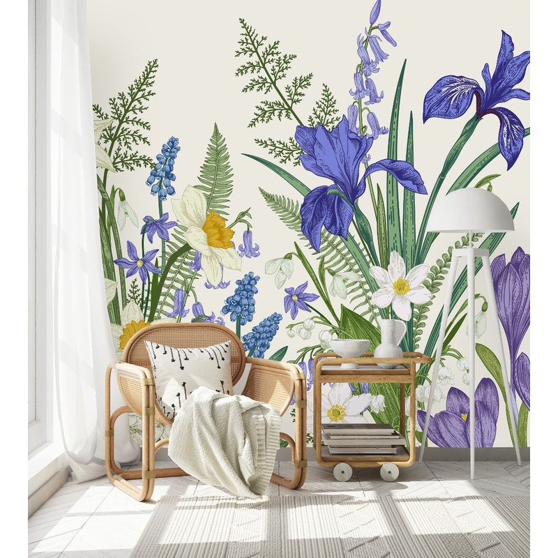 Narcissus and Cornflower Wallpaper