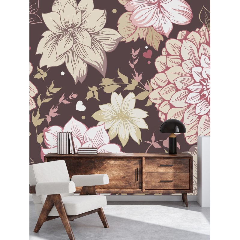Pink and Beige Floral Wallpaper