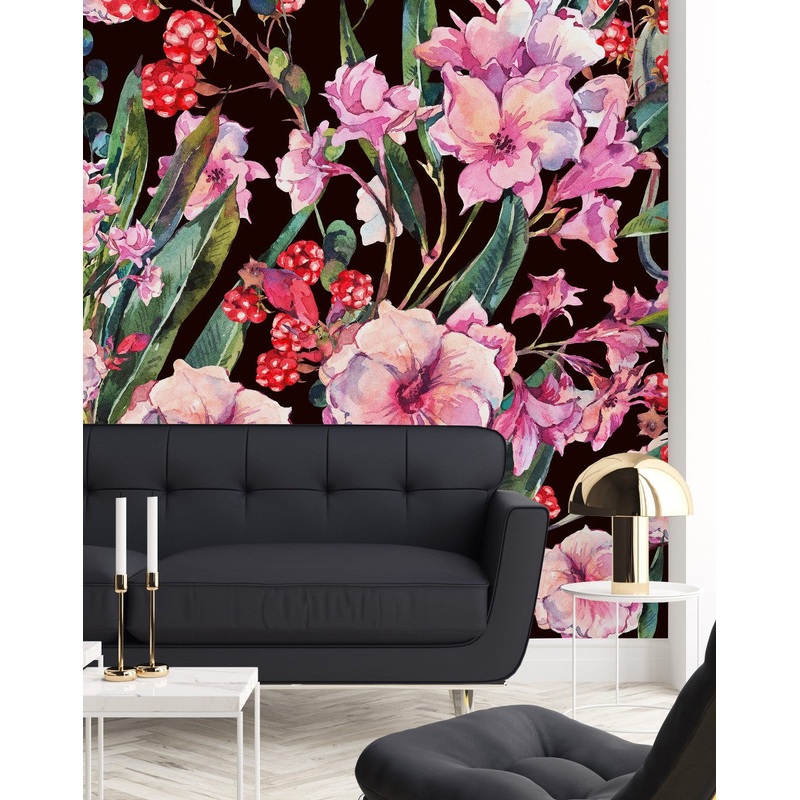 Pink Flowers and Raspberries Wallpaper