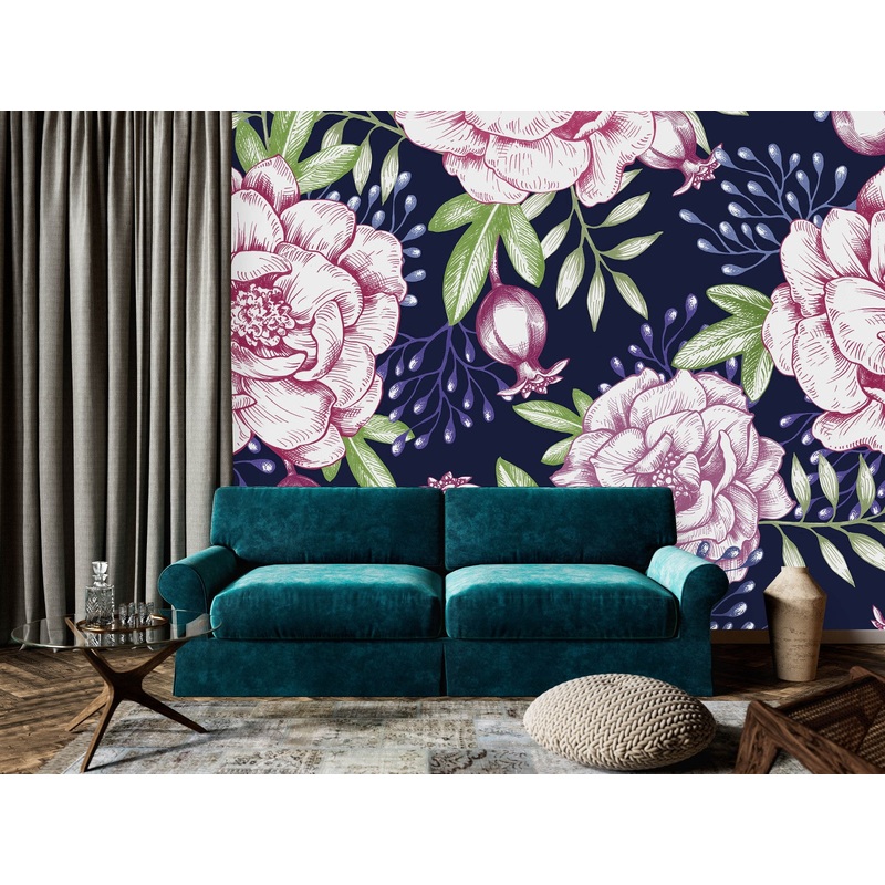 Pink Flowers on Dark Wallpaper