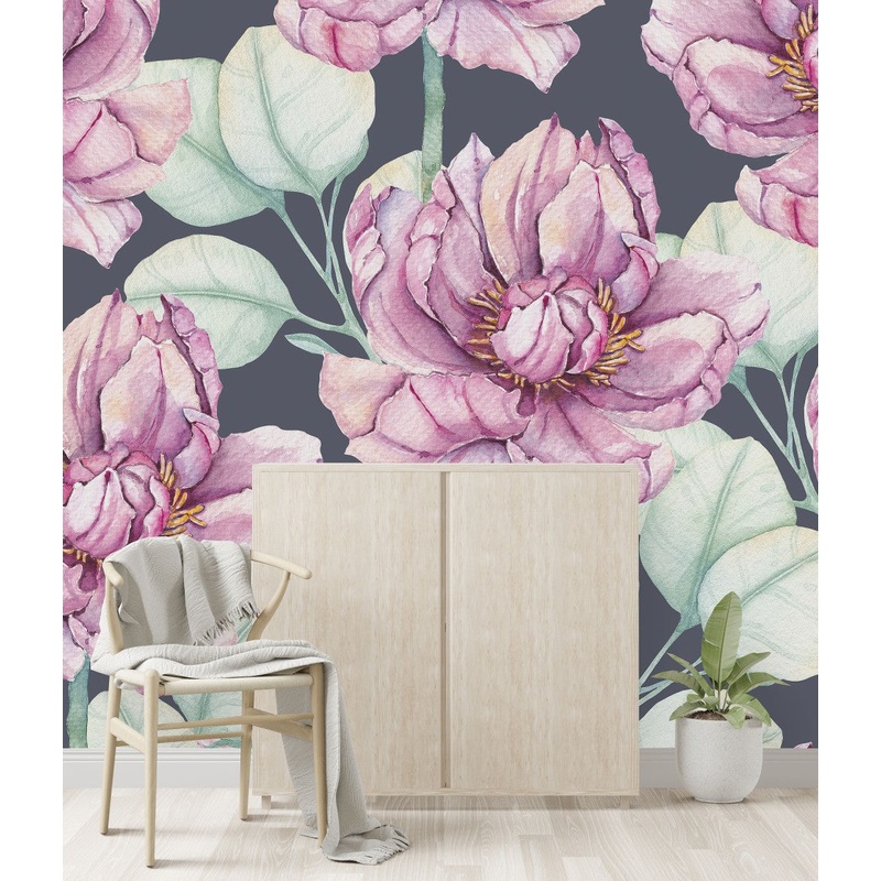 Pink Flowers with Leaves Wallpaper
