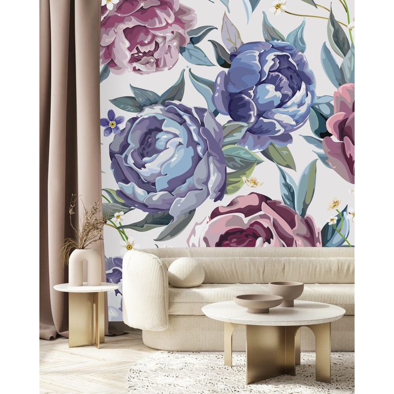 Pink Wallpaper with Large Peonies