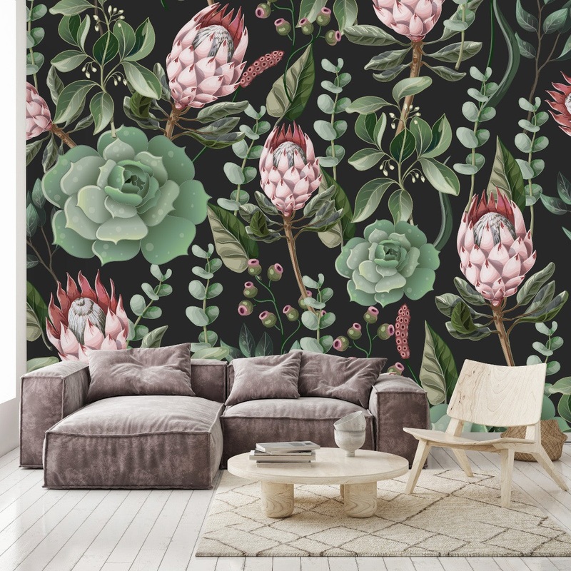 Protea and Succulents Wallpaper