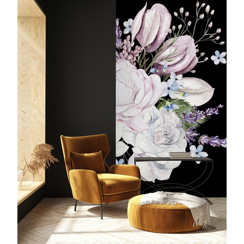 Stylish Dark Wallpaper with Gentle Flowers Chic