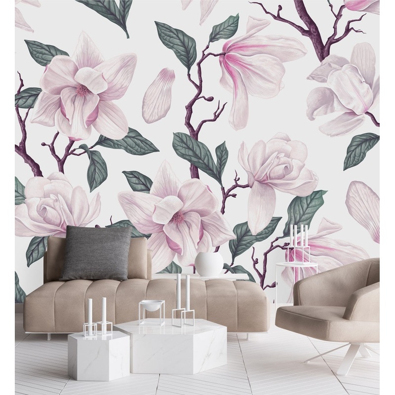 Stylish Modern Pink Magnolia Wallpaper