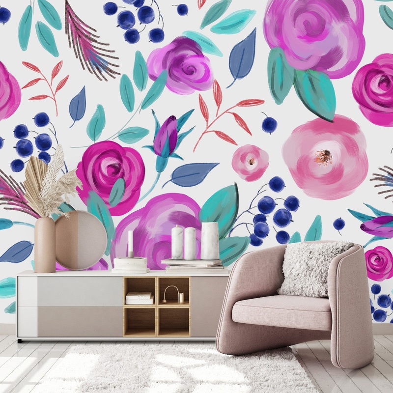 Stylish Pink Flowers Wallpaper Contemporary