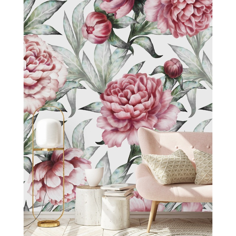 Stylish Pink Peonies Wallpaper Contemporary
