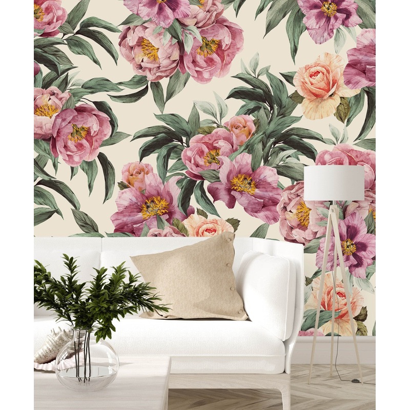 Stylish White Wallpaper with Flowers Fashionable