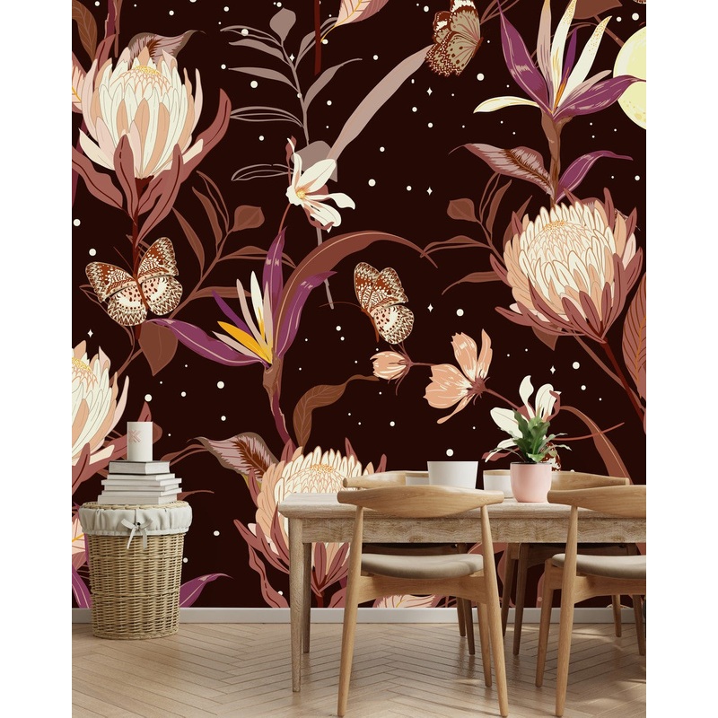 Voguish Brown Floral Wallpaper Tasteful