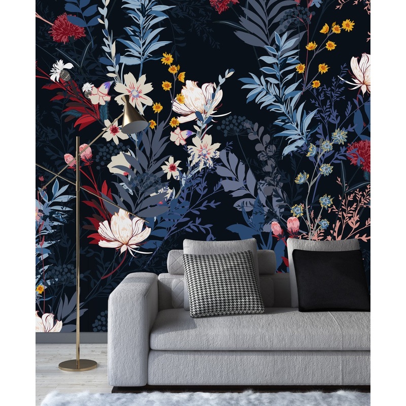 Voguish Dark Blue Leaves Wallpaper Smart