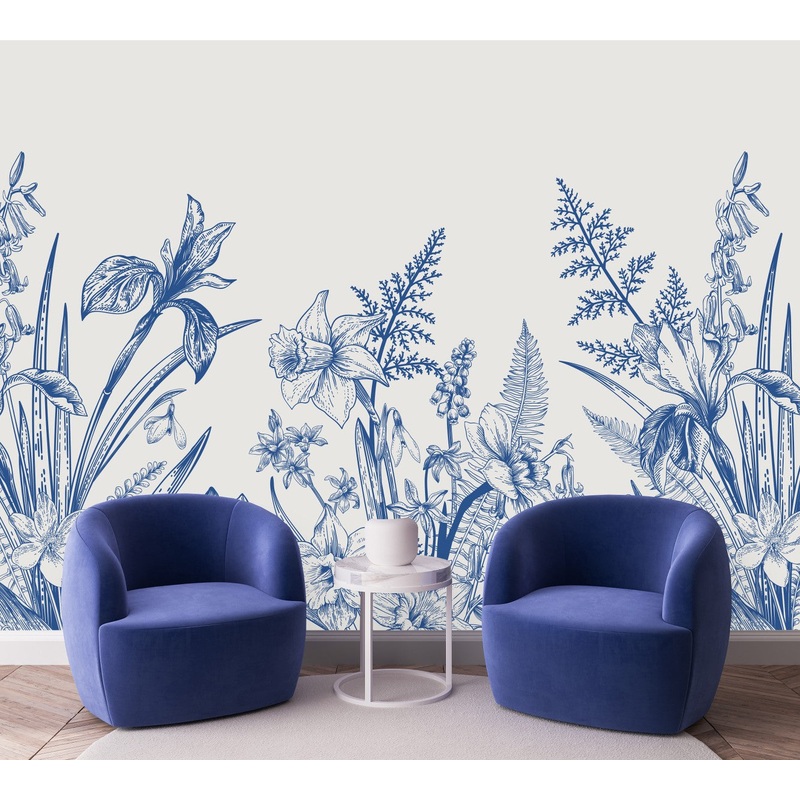 Voguish Modern Blue Floral Wallpaper