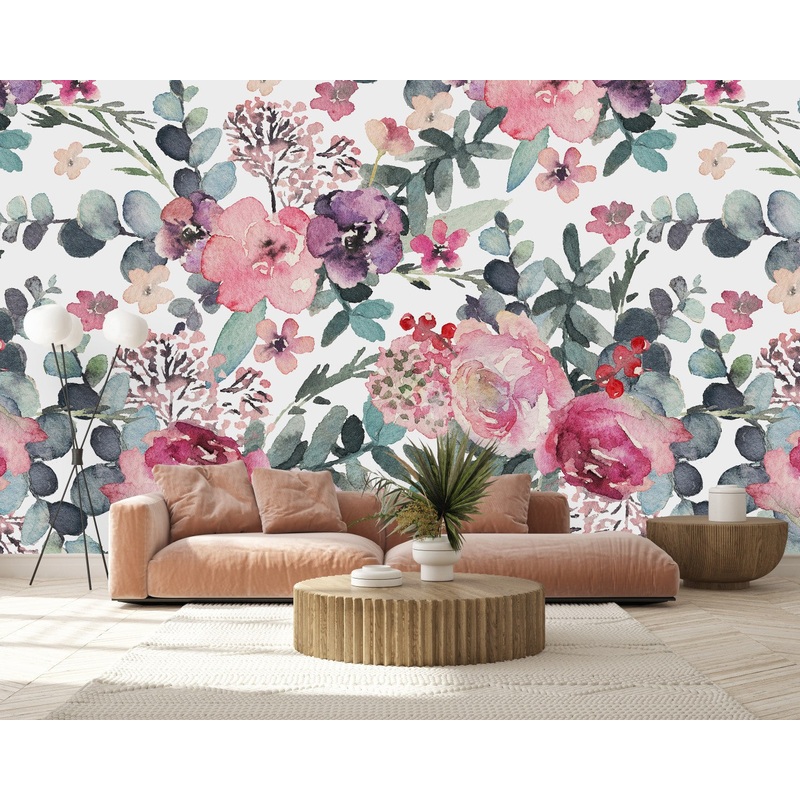 Watercolored Pink Flowers Wallpaper