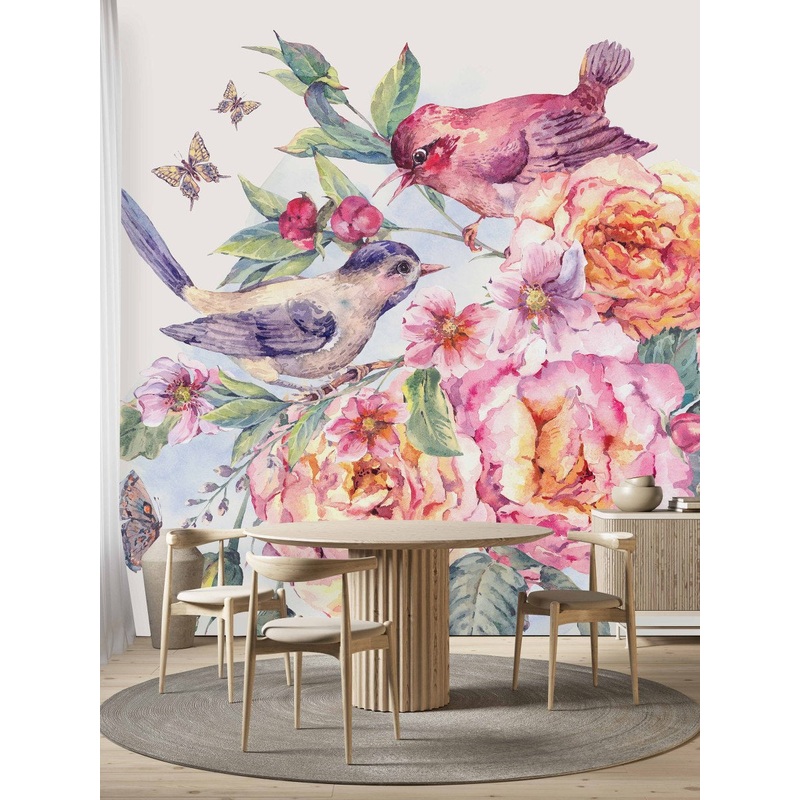 Birds and Peonies Wallpaper
