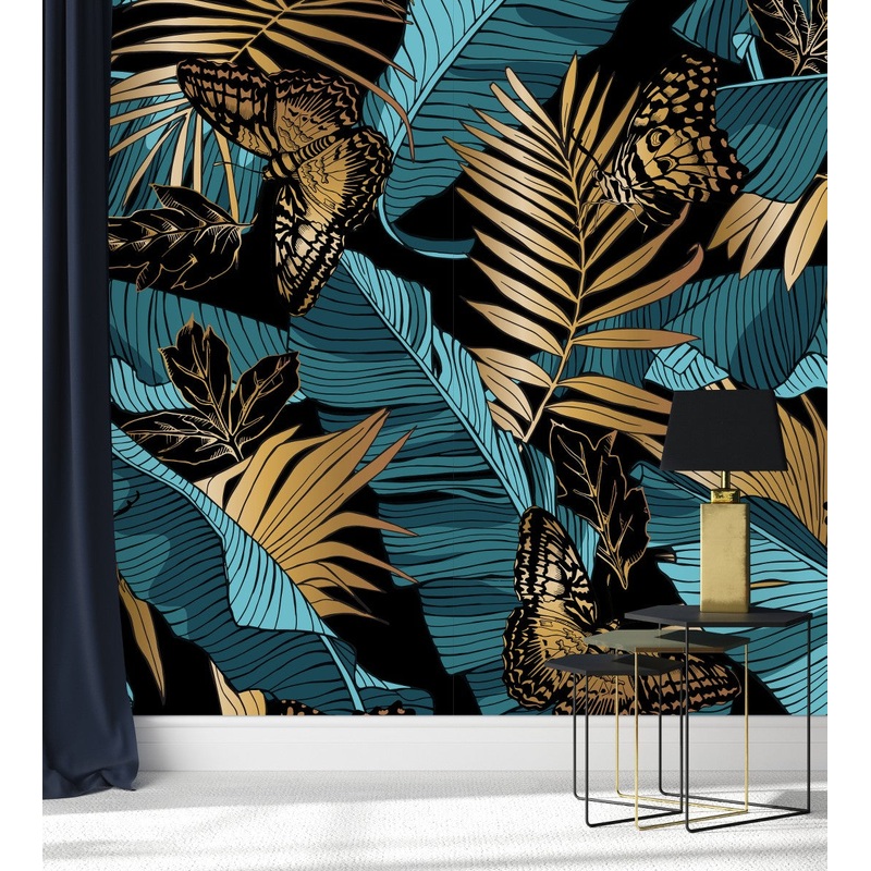 Blue and Gold Leaves Wallpaper