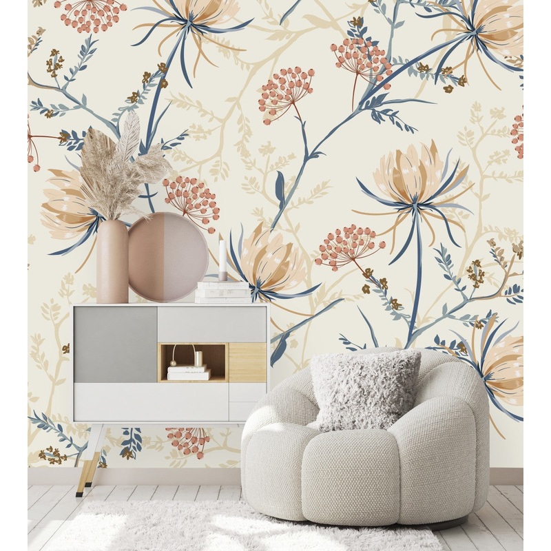 Contemporary Beige Floral Wallpaper Smart Quality