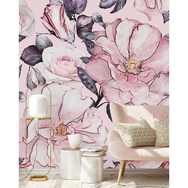 Contemporary Large Pink Flowers Wallpaper