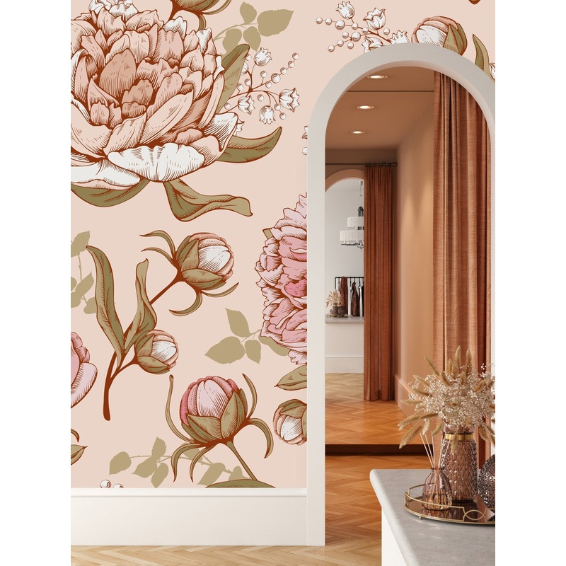 Contemporary Modern Gentle Peonies Wallpaper