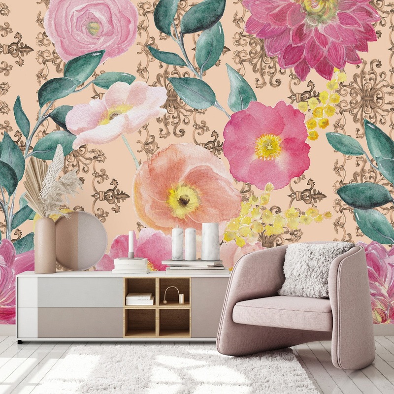 Contemporary Modern Pink Floral Wallpaper