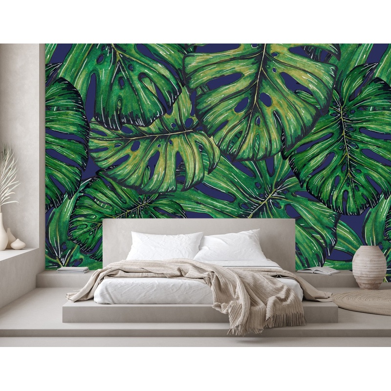Dark Wallpaper with Monstera Design
