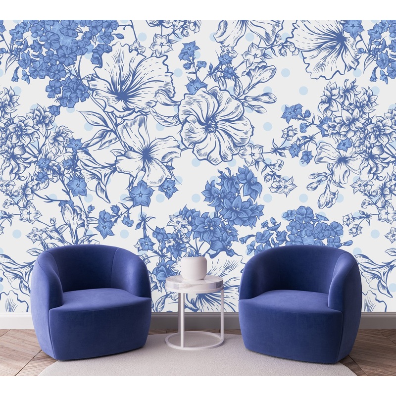 Elegant Modern Blue Flowers Wallpaper