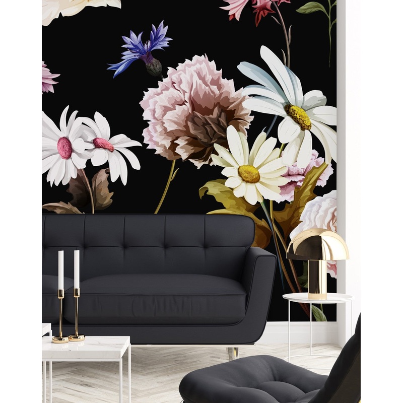 Flowers on Black Wallpaper