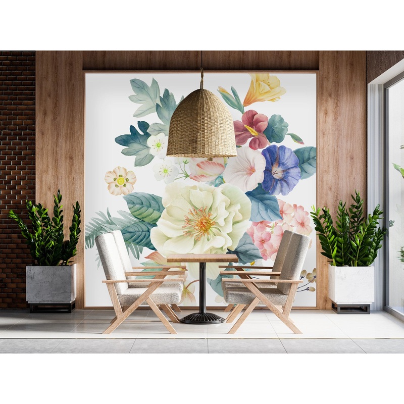 Flowers on White Wallpaper