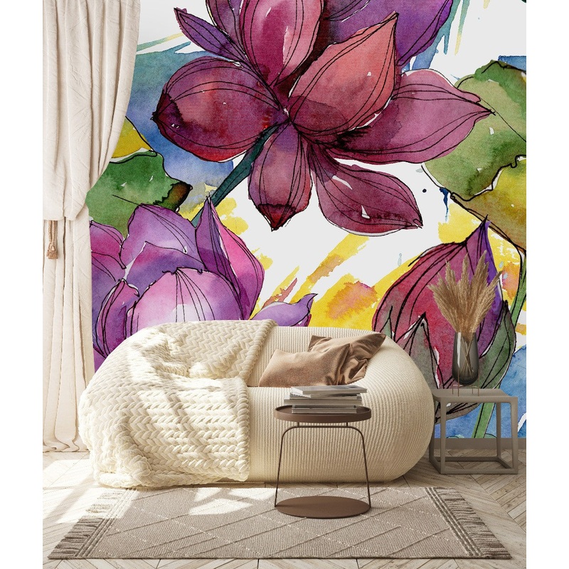 Large Multicolored Flowers Wallpaper