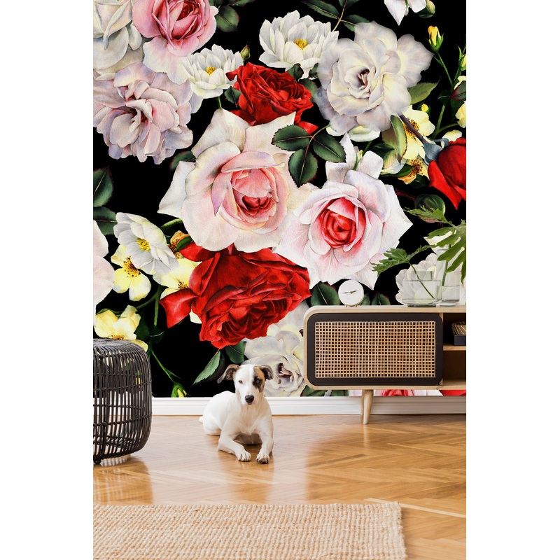 Seamless Floral Pattern with Roses Wallpaper Mural
