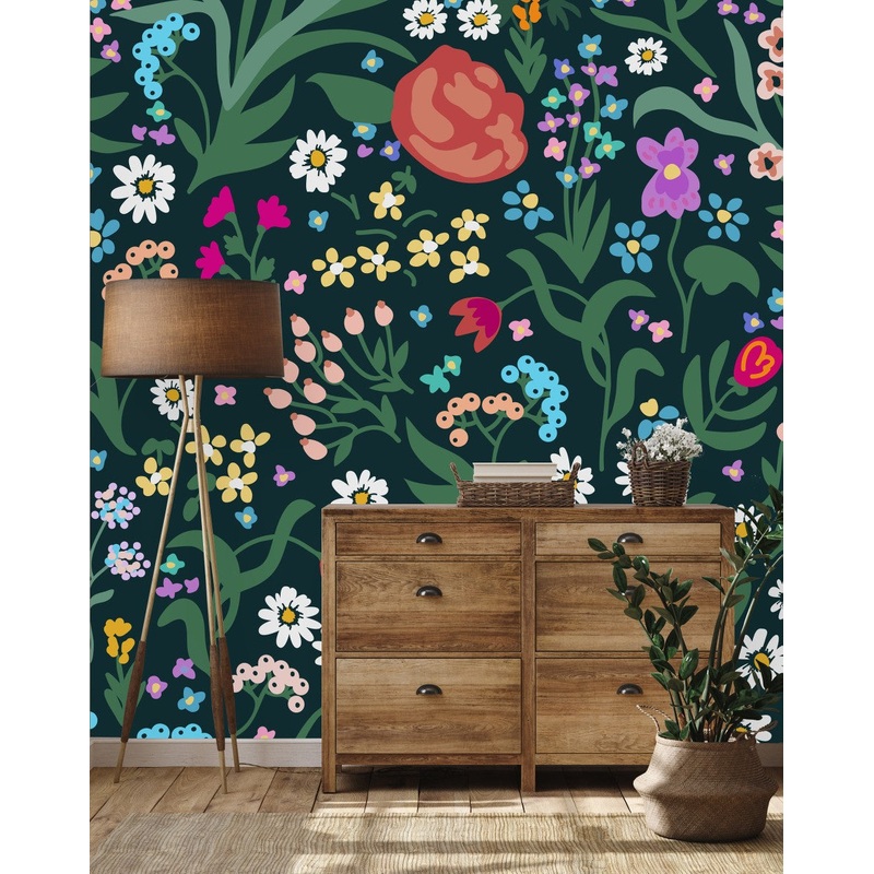 Stylish Modern Dark Wallpaper with Little Flowers